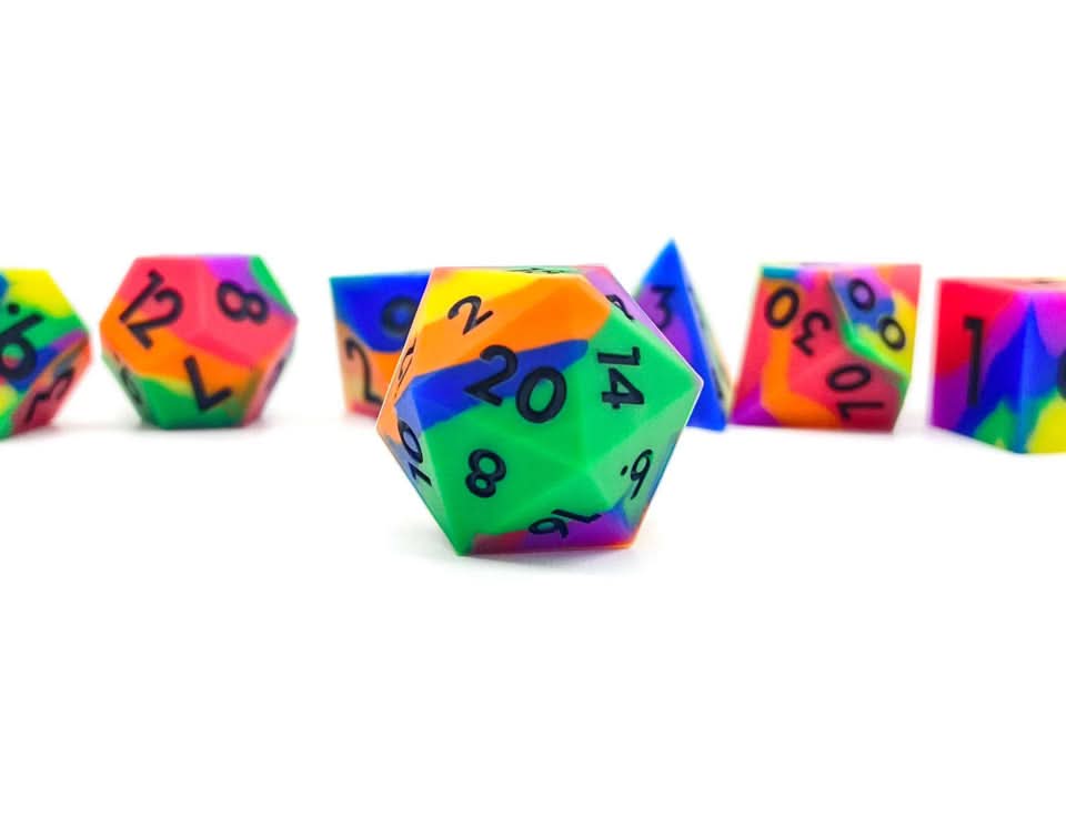 Multicoloured Squish Rocks | Silicone Dice | 7 Piece Set