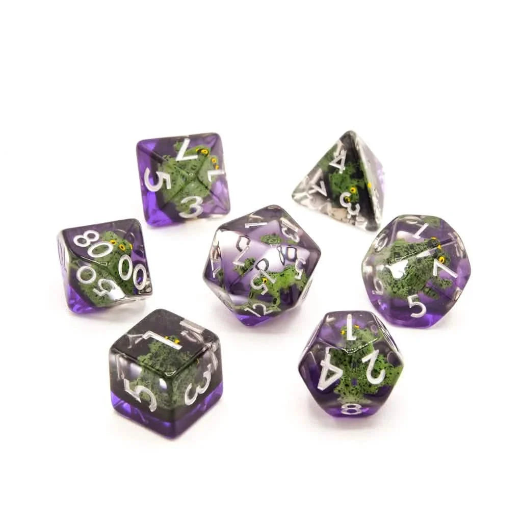 Green Frogs | Soft Edge Dice | Resin | 7 Piece Set