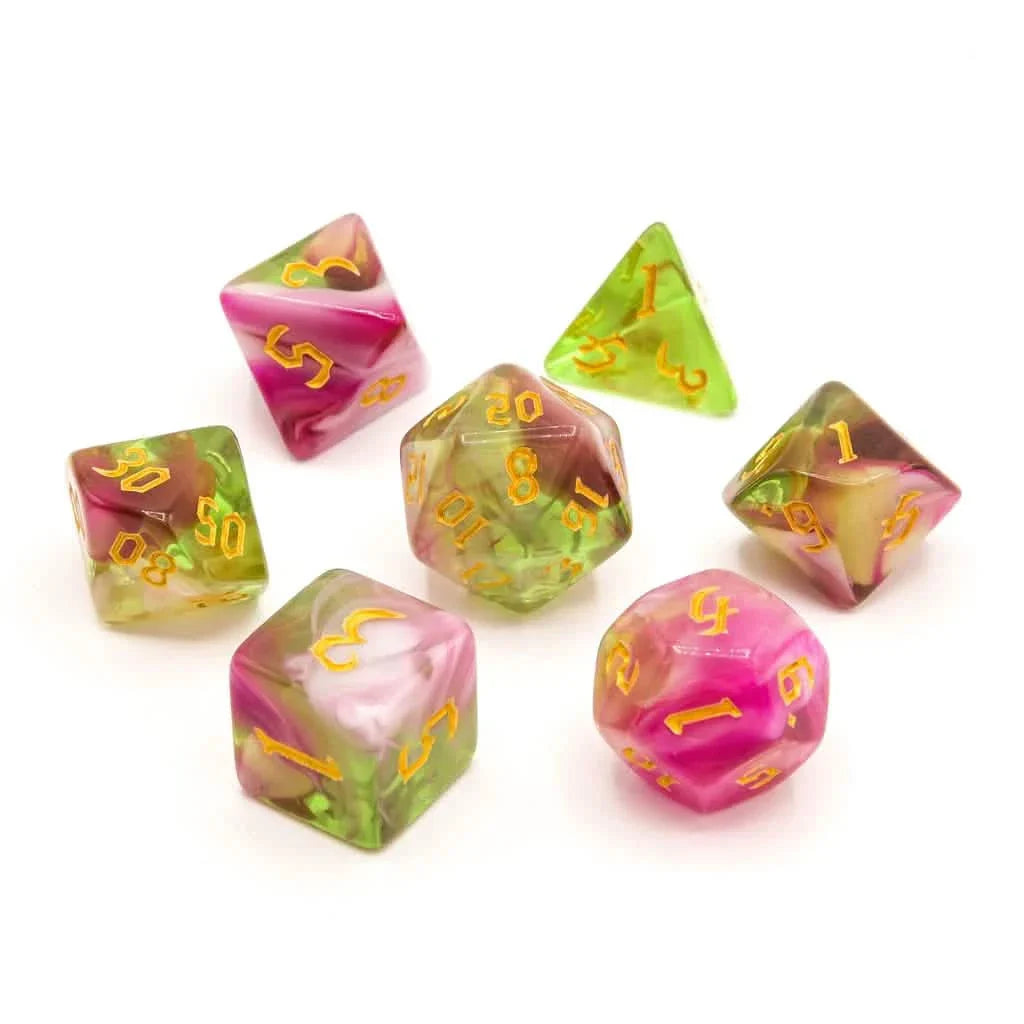 Springtime Swirl | Soft Edge Dice | Acrylic | 7 Piece Set