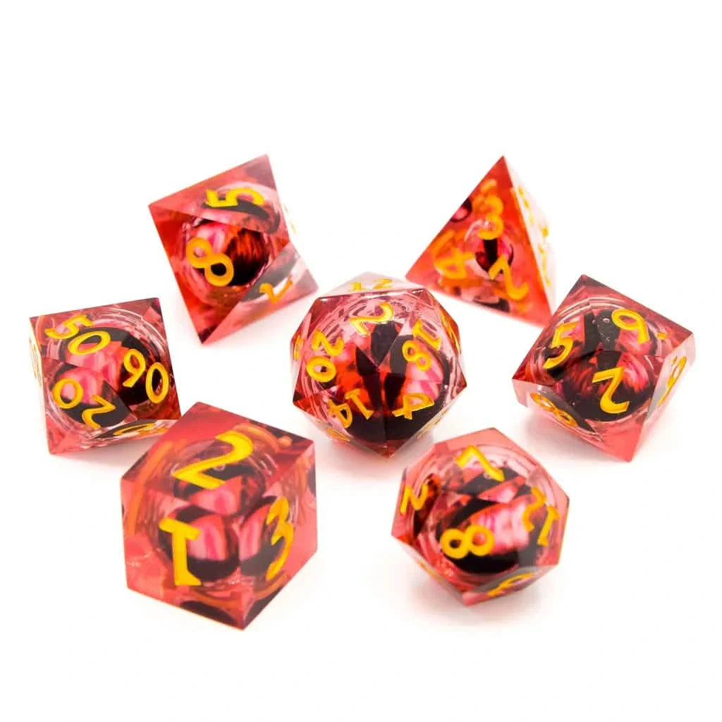 Eye of Fire | Liquid Core Dice | Resin | 7 Piece Set