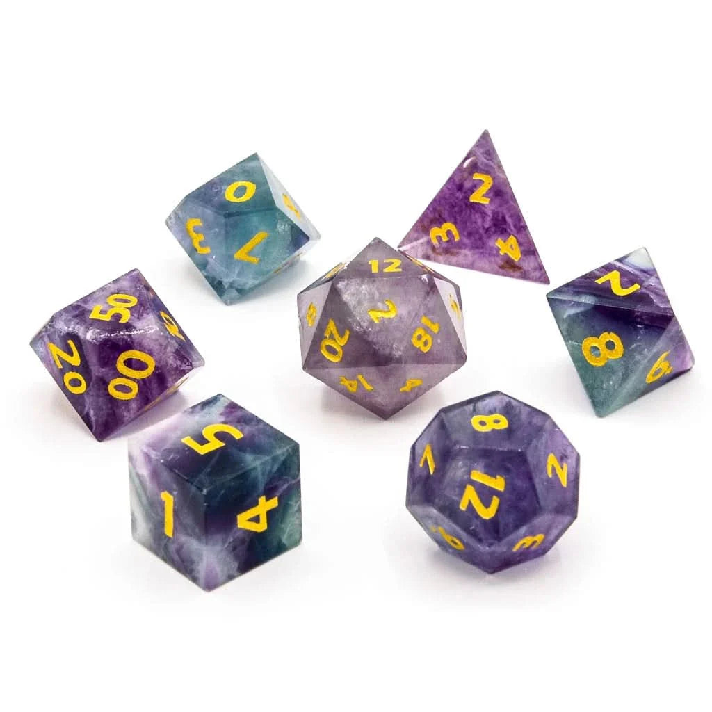 Rainbow Fluorite | Gemstone Dice | 7 Piece Set