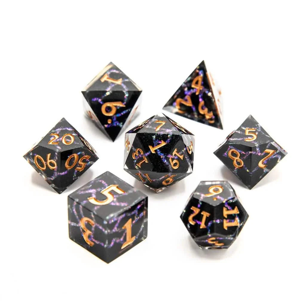 Violet Rift | Sharp Edge Dice | Resin | 7 Piece Set