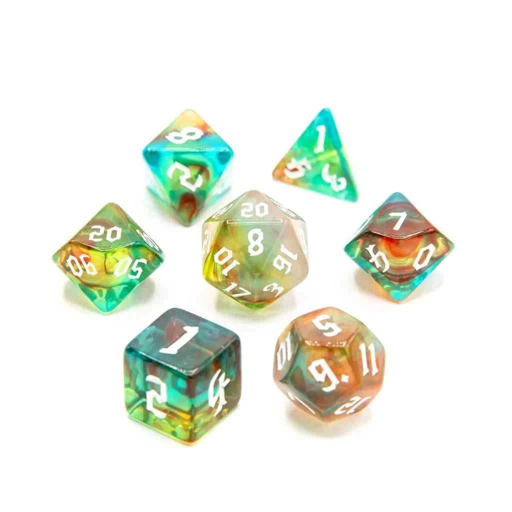 Amber Grove | Soft Edge Dice | Acrylic | 7 Piece Set