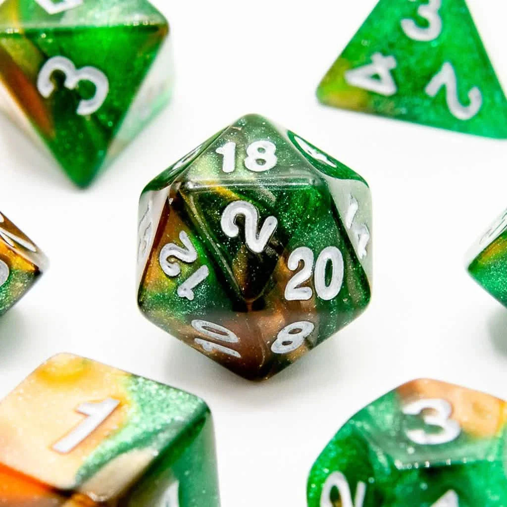 Mango Mint Spark | Soft Edge Dice | Acrylic | 7 Piece Set