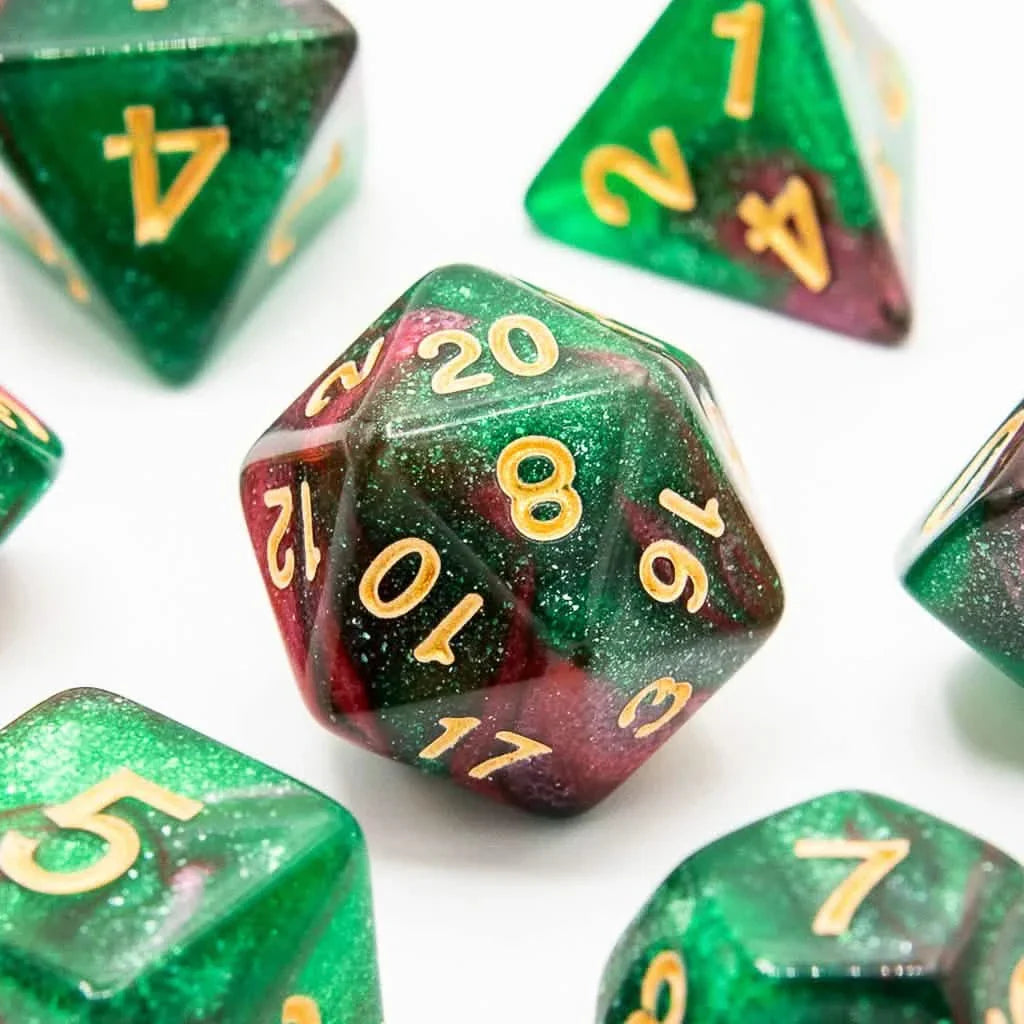 Red Apple Forest | Soft Edge Dice | Acrylic | 7 Piece Set
