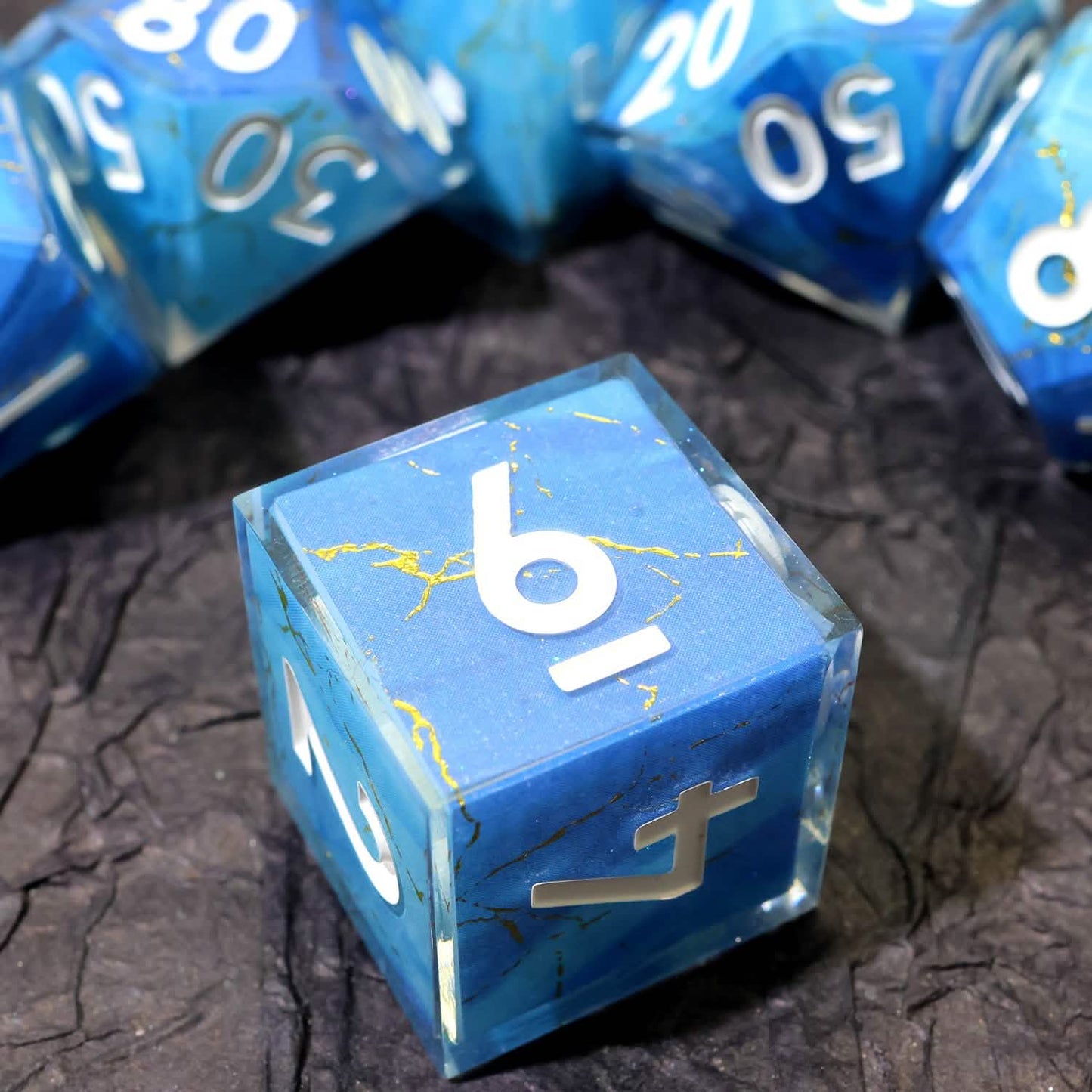 Azure Aegis | Sharp Edge Dice | Resin | 7 Piece Set