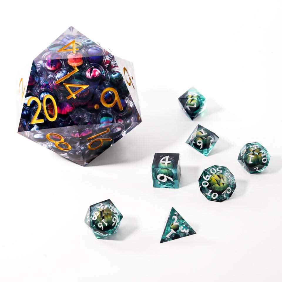 Eyes of Chaos | Liquid Core Dice | Resin | 7 Piece Set