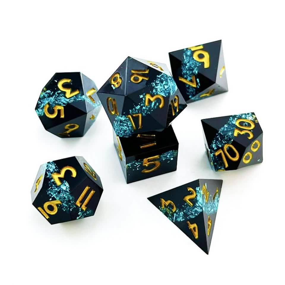 Midnight Sapphire | Sharp Edge Dice | Resin | 7 Piece Set