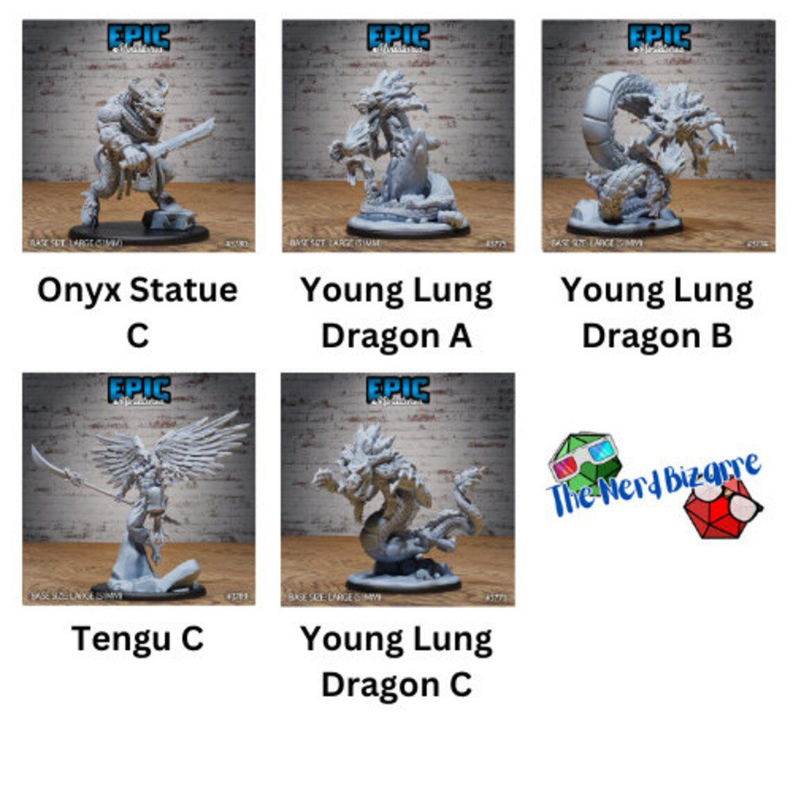 3d Printing - Large Scale - Tabletop/DnD Creatures - Epic Miniatures - Rhan-Tegoth, Young Lung Dragon, Tengu, Jiangshi, Skeletons, etc