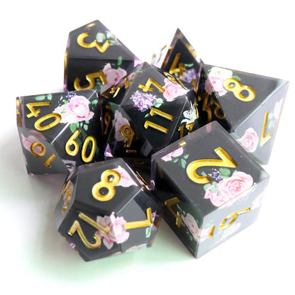 Floral Tsundere | Sharp Edge Dice | Resin | 7 Piece Set
