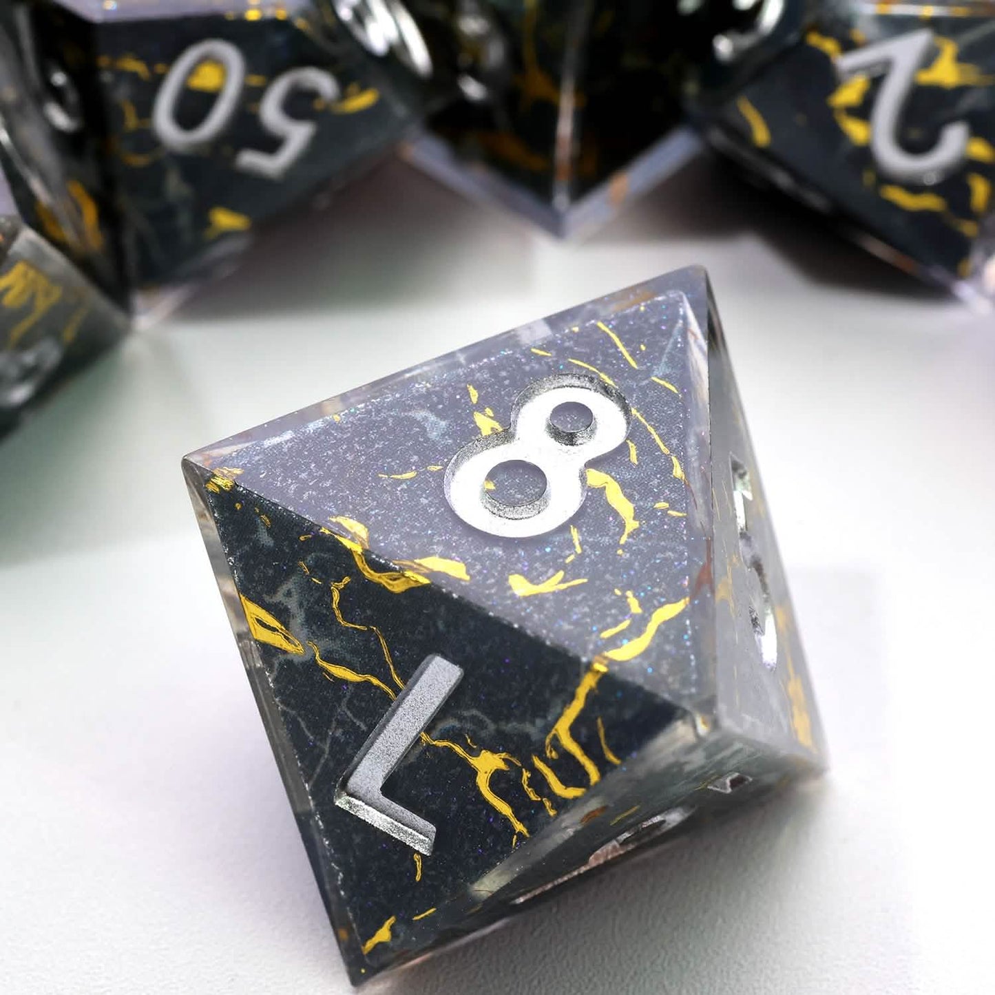 Gilded Void | Sharp Edge Dice | Resin | 7 Piece Set
