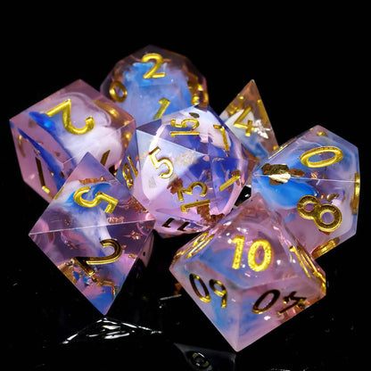 Unicorn Cream | Sharp Edge Dice | Resin | 7 Piece Set