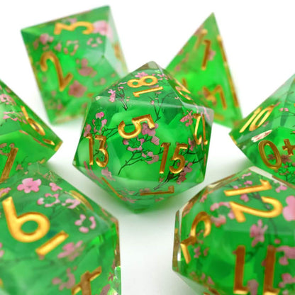 Matcha Blossom | Sharp Edge Dice | Resin | 7 Piece Set