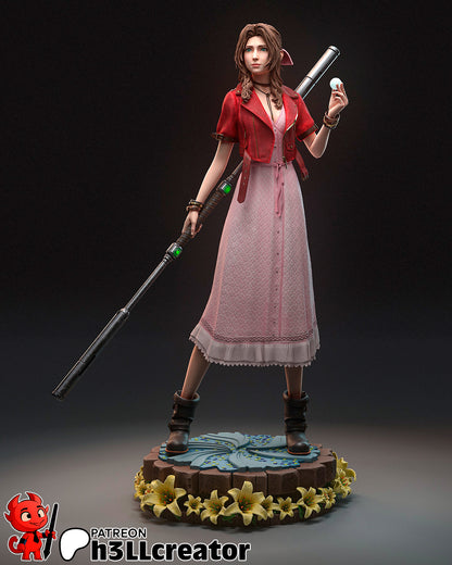 Aerith Gainsborough – Final Fantasy VII Inspired Sculpture | 3D Printed Resin Model | Unpainted or Hand-Painted