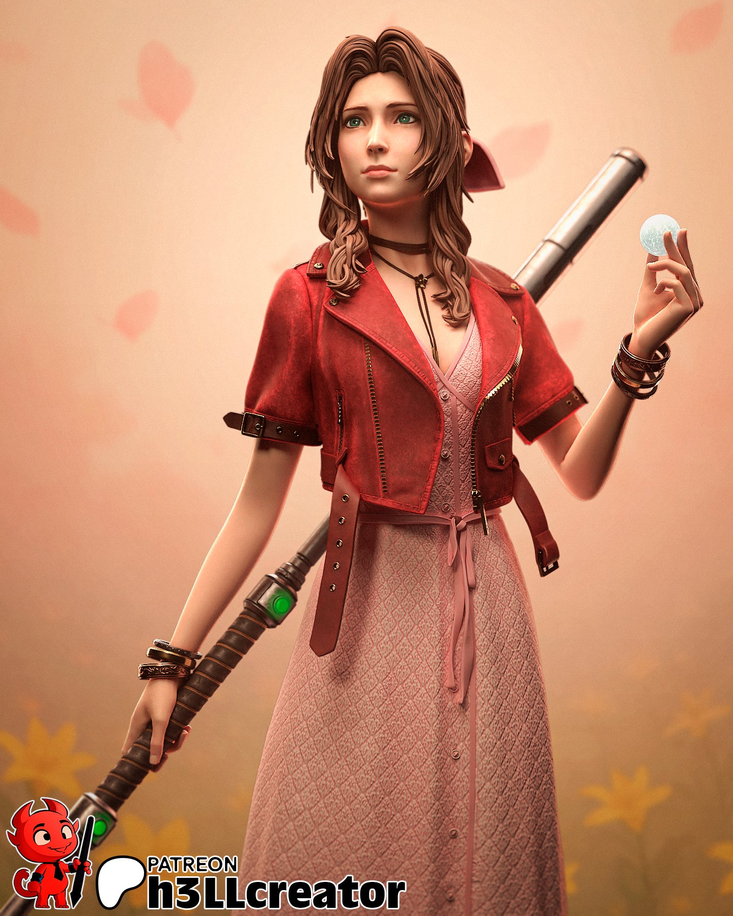 Aerith Gainsborough – Final Fantasy VII Inspired Sculpture | 3D Printed Resin Model | Unpainted or Hand-Painted