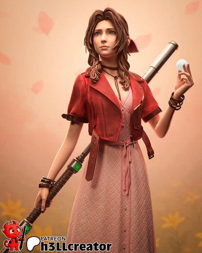 Aerith Gainsborough – Final Fantasy VII Inspired Sculpture | 3D Printed Resin Model | Unpainted or Hand-Painted