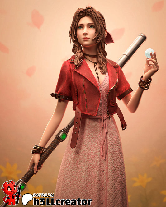 Aerith Gainsborough – Final Fantasy VII Inspired Sculpture | 3D Printed Resin Model | Unpainted or Hand-Painted