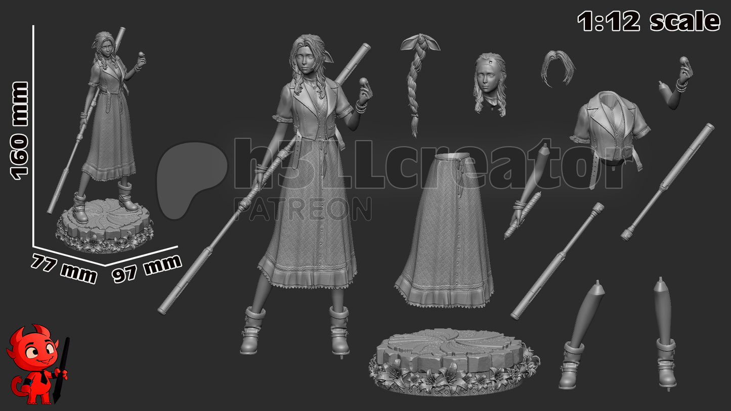 Aerith Gainsborough – Final Fantasy VII Inspired Sculpture | 3D Printed Resin Model | Unpainted or Hand-Painted