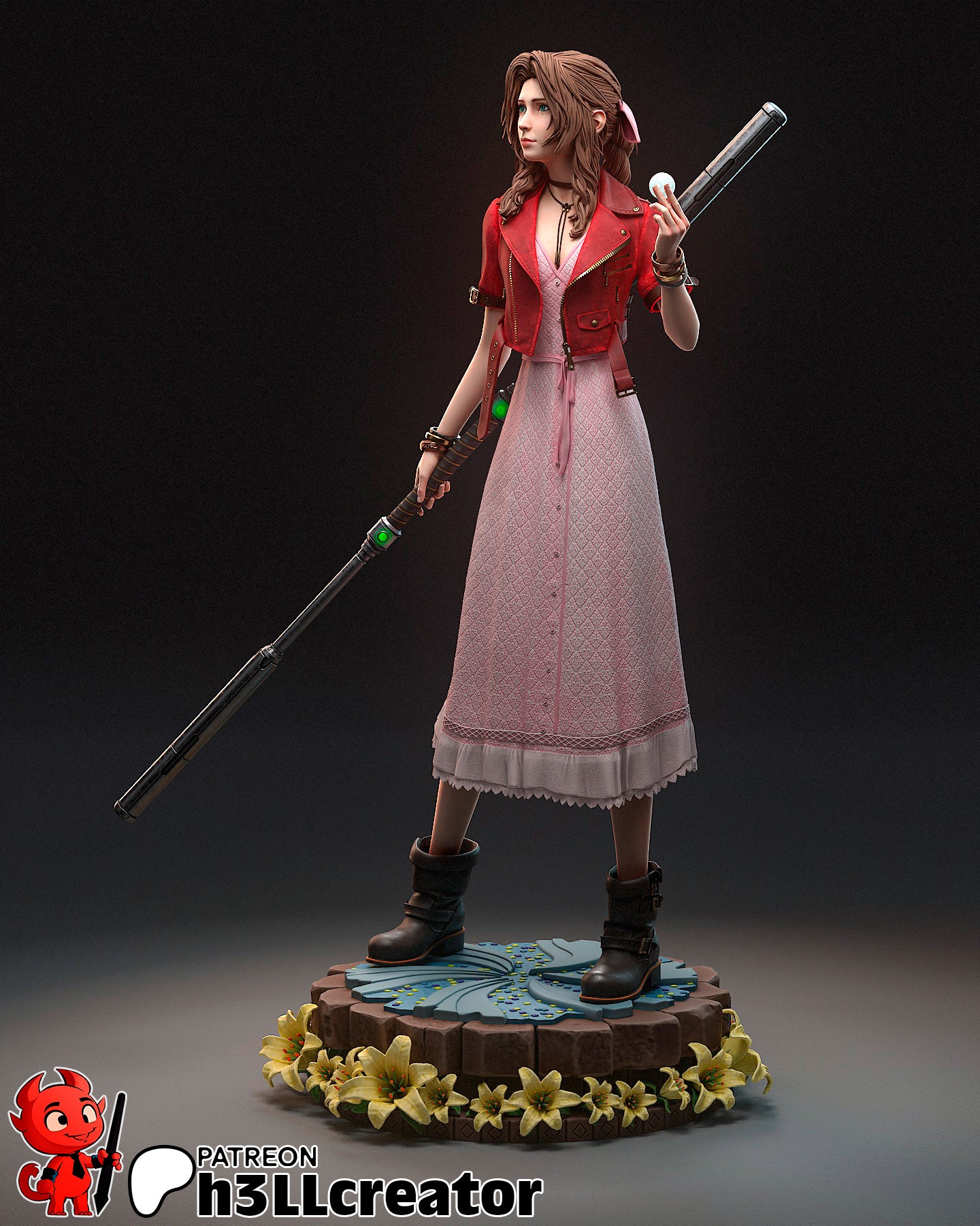 Aerith Gainsborough – Final Fantasy VII Inspired Sculpture | 3D Printed Resin Model | Unpainted or Hand-Painted
