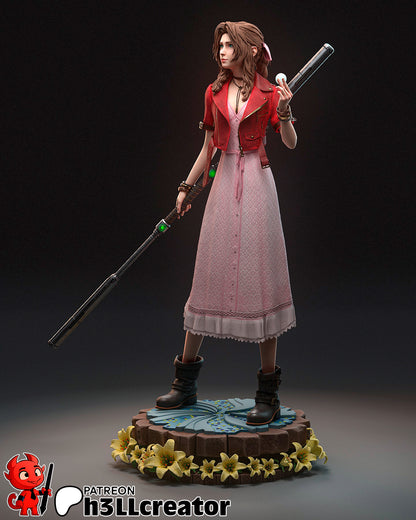 Aerith Gainsborough – Final Fantasy VII Inspired Sculpture | 3D Printed Resin Model | Unpainted or Hand-Painted