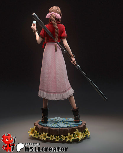 Aerith Gainsborough – Final Fantasy VII Inspired Sculpture | 3D Printed Resin Model | Unpainted or Hand-Painted
