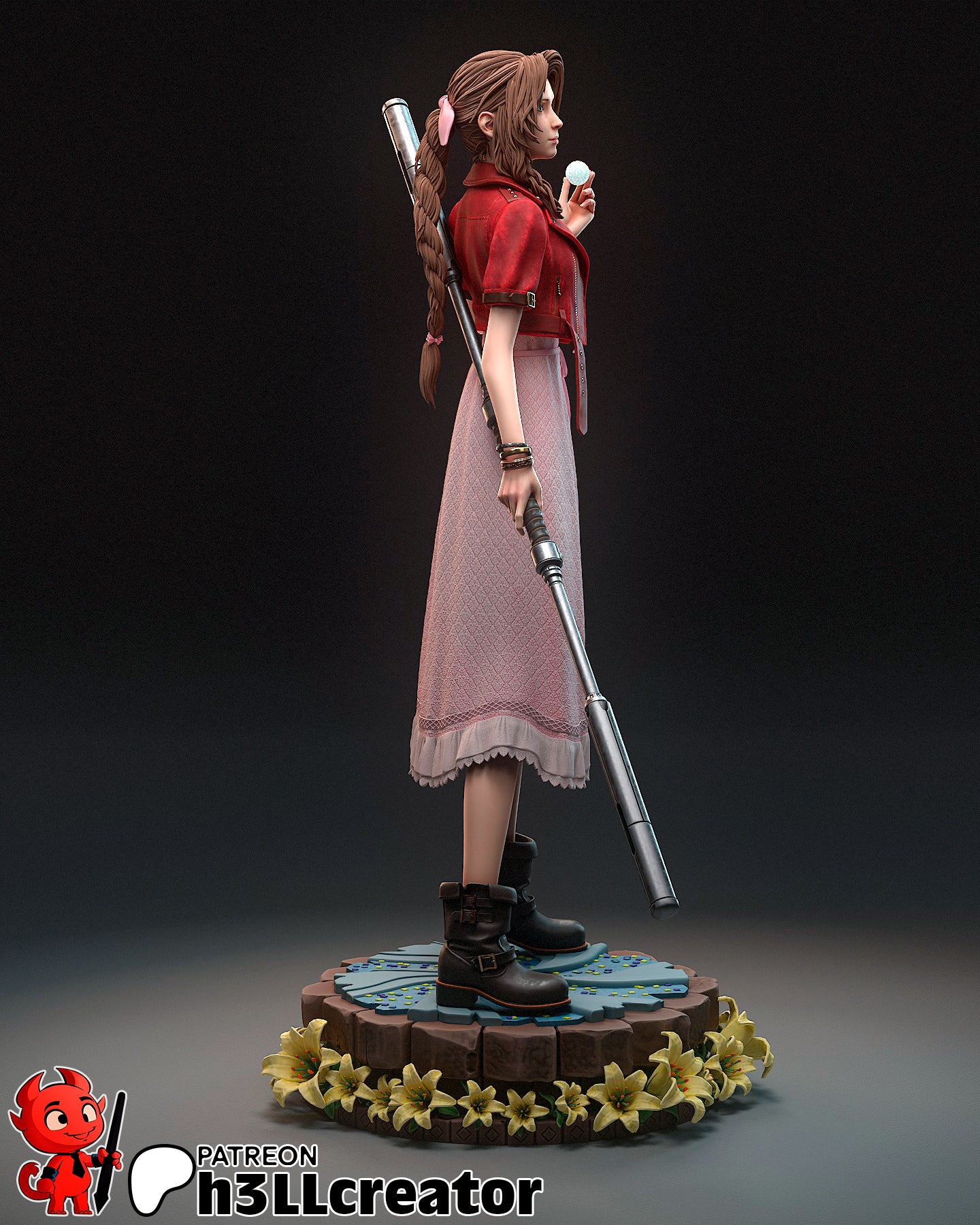 Aerith Gainsborough – Final Fantasy VII Inspired Sculpture | 3D Printed Resin Model | Unpainted or Hand-Painted