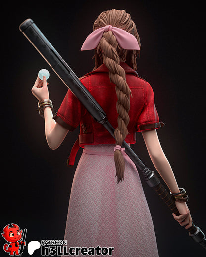 Aerith Gainsborough – Final Fantasy VII Inspired Sculpture | 3D Printed Resin Model | Unpainted or Hand-Painted