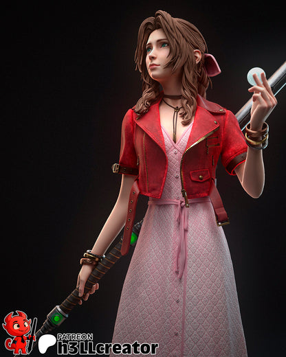 Aerith Gainsborough – Final Fantasy VII Inspired Sculpture | 3D Printed Resin Model | Unpainted or Hand-Painted