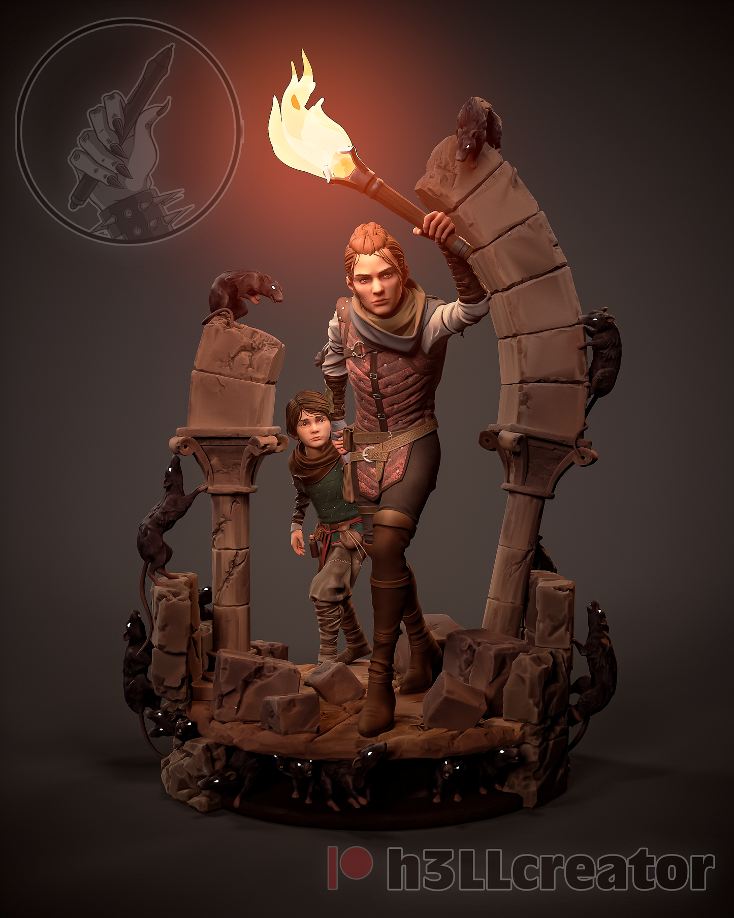 Amicia and Hugo | 3D Printed Resin Model | Unpainted or Hand-Painted