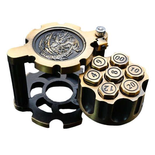 Hexchamber | Ancient Gold | Bullet Dice Set with Spinning Revolver Case