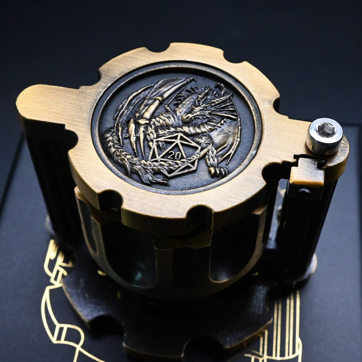 Hexchamber | Ancient Gold | Bullet Dice Set with Spinning Revolver Case