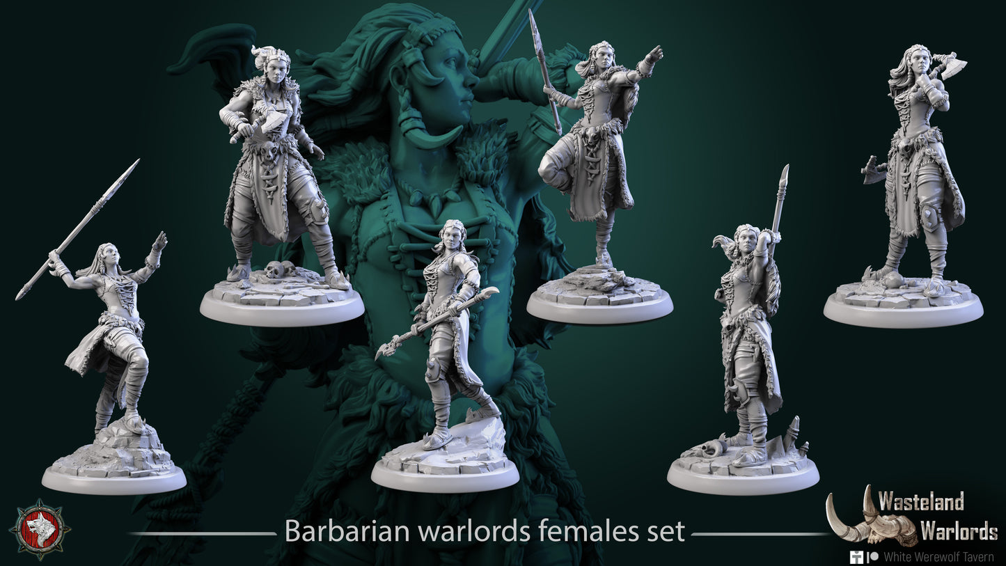 Barbarian Warlord Female Miniatures – 32 mm Resin Models by White Werewolf Tavern