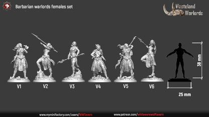 Barbarian Warlord Female Miniatures – 32 mm Resin Models by White Werewolf Tavern