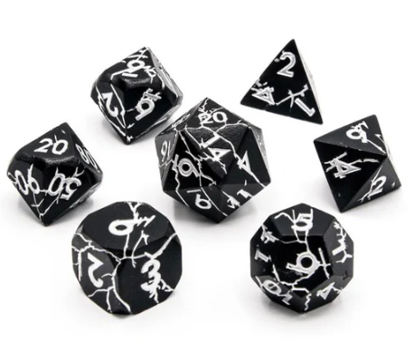 Metal 7 Piece Polyhedral Dice Obsidian Keeper | Cracked Metal | 7 Piece Set