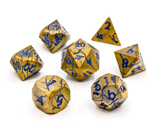 Metal 7 Piece Polyhedral Dice  Gold & Blue | Hextech | Metal Dice Set | Dungeons and Dragons Dice | 7 Piece Set