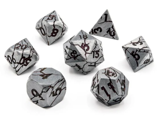 Metal 7 Piece Polyhedral Dice Ancient Arcane | Cracked Metal & Purple Mica | 7 Piece Set