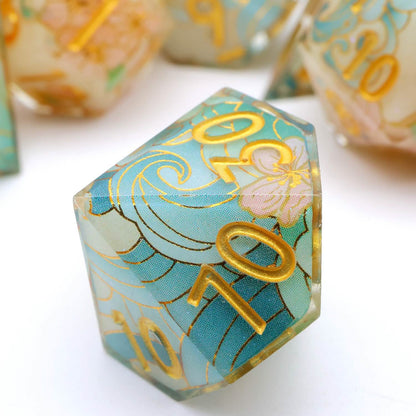 Emerald Tide | Sharp Edge Dice | Resin | 7 Piece Set