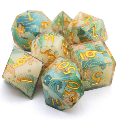 Emerald Tide | Sharp Edge Dice | Resin | 7 Piece Set