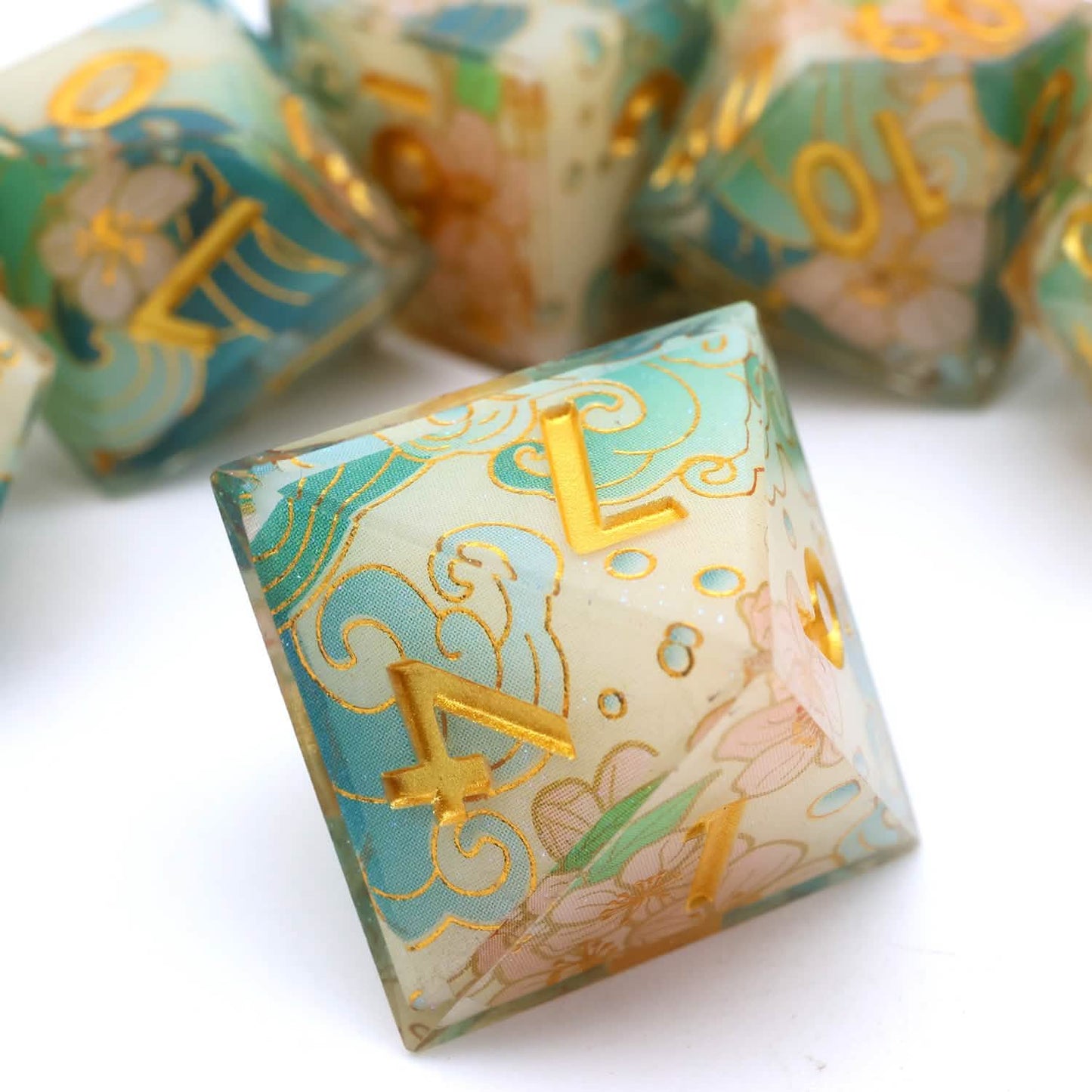 Emerald Tide | Sharp Edge Dice | Resin | 7 Piece Set