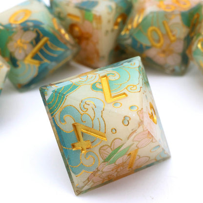 Emerald Tide | Sharp Edge Dice | Resin | 7 Piece Set