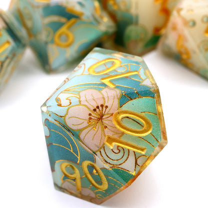 Emerald Tide | Sharp Edge Dice | Resin | 7 Piece Set