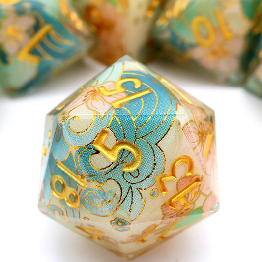 Emerald Tide | Sharp Edge Dice | Resin | 7 Piece Set