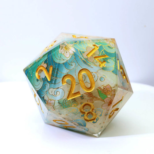 Emerald Tide | 33mm D20 | Oversized Art Core Dice | Single Dice