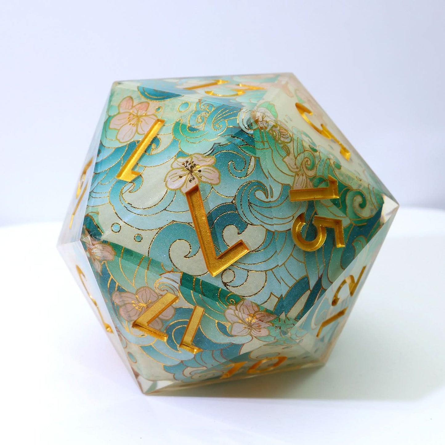 Emerald Tide | 50mm D20 | Oversized Art Core Dice