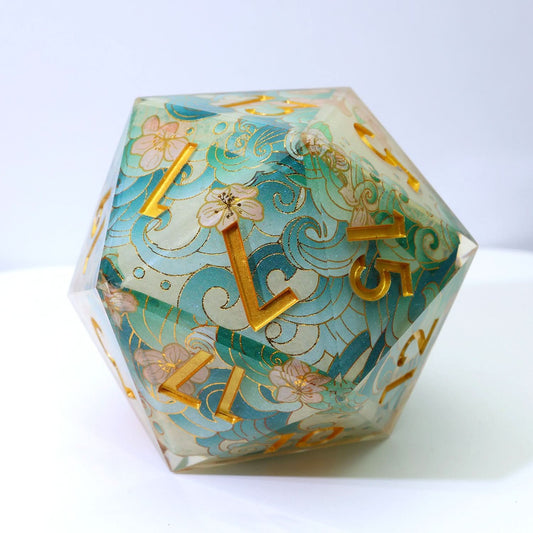 Emerald Tide | 50mm D20 | Oversized Art Core Dice