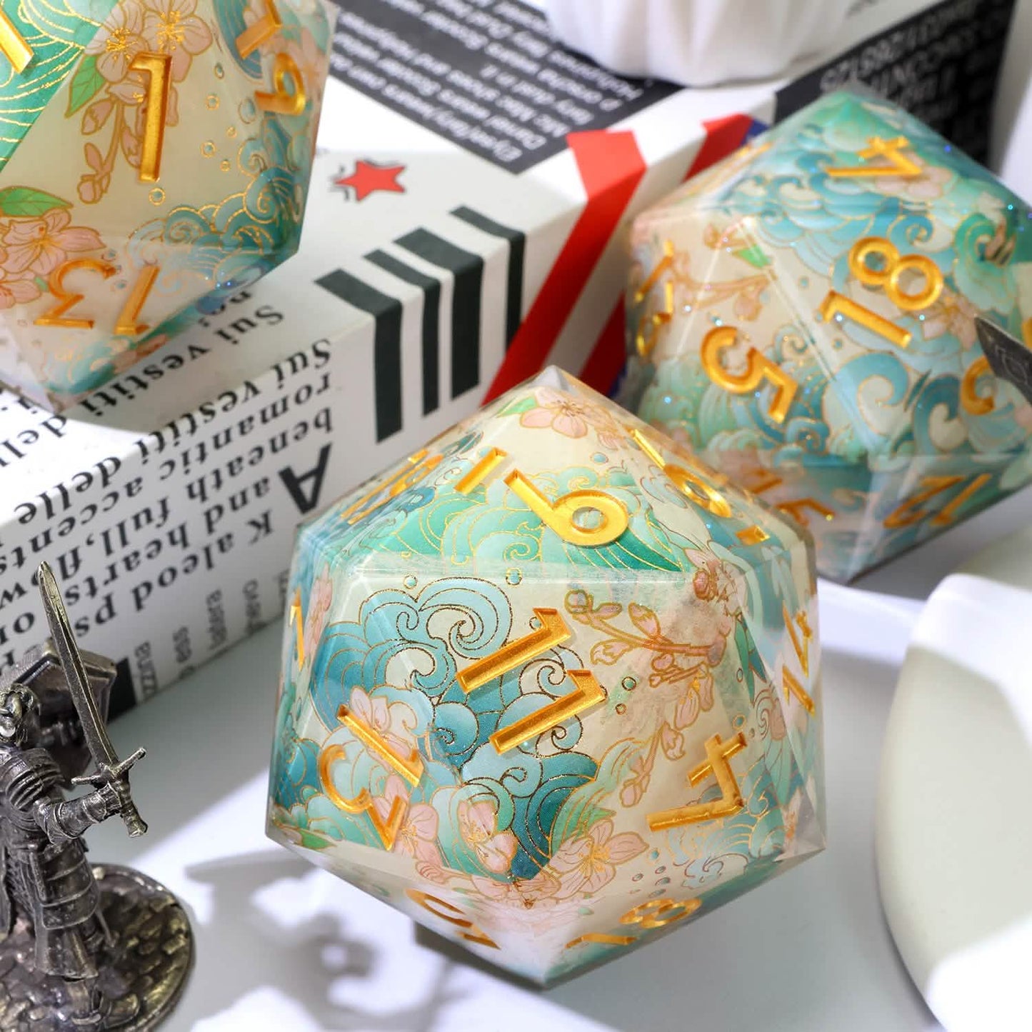 Emerald Tide | 50mm D20 | Oversized Art Core Dice | Single Dice