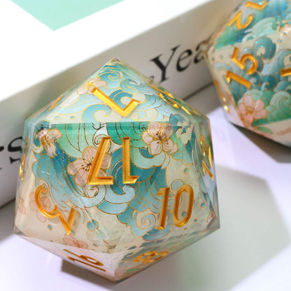 Emerald Tide | 50mm D20 | Oversized Art Core Dice | Single Dice