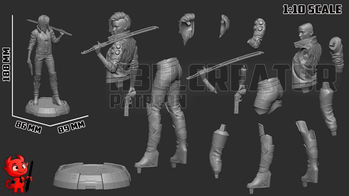 V Cyberpunk - Female Version | 3D Printed Resin Model | Unpainted or Hand-Painted