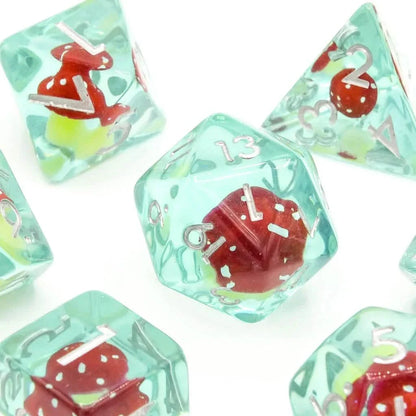 Red Mushies | Soft Edge Dice | Resin | 7 Piece Set