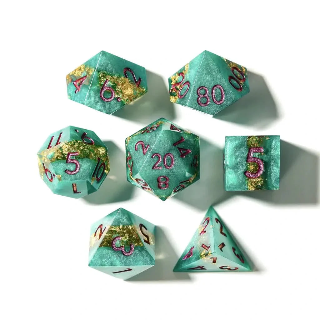 Jaded Turquoise | Sharp Edge Dice | Resin | 7 Piece Set